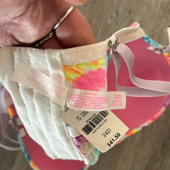 NWT Victorias Secret PINK neon multicolor floral rose bustier bra lace 34D - Picture 6 of 7